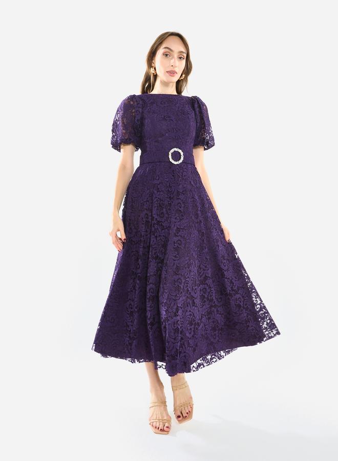 House of Moda Women Floral Lace Puff Sleeve Midi Dress - Image 1